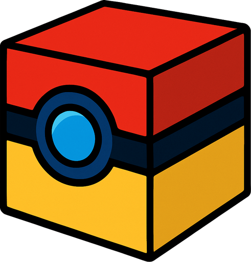 make a cube but like a pokeball and  make it the legendary one make with red and golden and blue but do diffrently.
In-Game asset.  2d.  High contrast.  No shadows