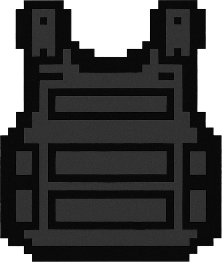 chaleco antibalas negro hecho con pixeles..
In-Game asset.  2d.  High contrast.  No shadows