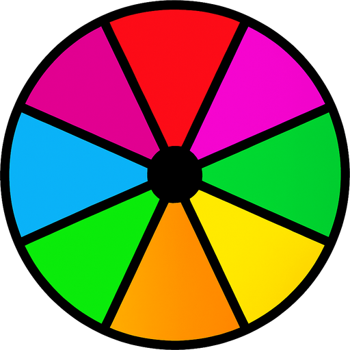 Una ruleta, dividida en 8 partes, cada parte separada por una linea negra y cada parte rellena con un color brillante atractivo, sin fondo, sin flecha apuntando al resultado.
In-Game asset.  2d.  High contrast.  No shadows