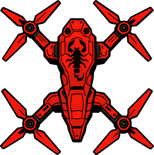 top down view
scifi quad copter drone. red scorpion
In-Game asset.  2d.  High contrast.  No shadows