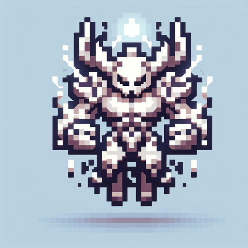 8-bit. cartoon. front view. flying final boss. white. Single Game Texture. In-Game asset. 2d. Blank background. High contrast. No shadows.