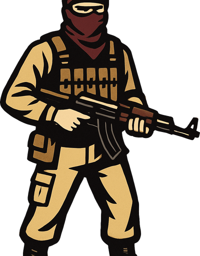 create me a terrorist soldier for the enemy.
In-Game asset.  2d.  High contrast.  No shadows