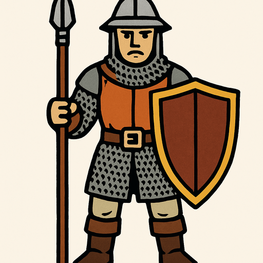 medieval soldier.
In-Game asset.  2d.  High contrast.  No shadows