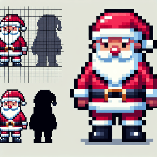 Pixelated Santa Single Game Texture. In-Game asset. 2d. Blank background. High contrast. No shadows.