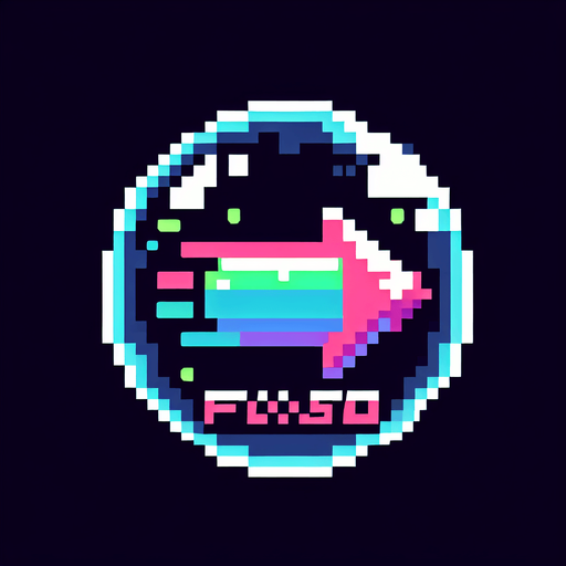 pixel art bubble with 2 fast foward arrows neon color.
Single Game Texture. In-Game asset. 2d. Blank background. High contrast. No shadows.