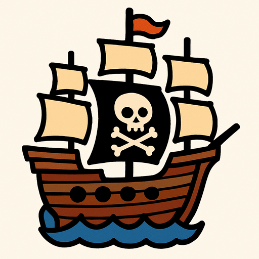 pirate ship.
In-Game asset.  2d.  High contrast.  No shadows