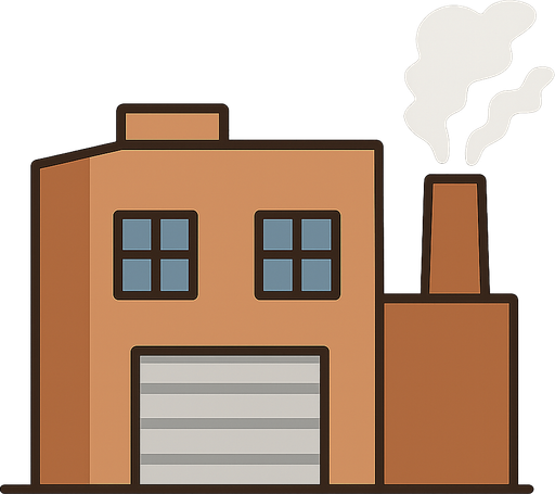 es una fabrica con una gran puerta metalica y una chimenea tirando vapor
. No background. Transparent background. Blank background. No shadows. 2d. In-Game asset. flat