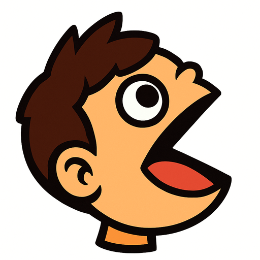 Cabeza de niño con la boca abierta como pacman mirando hacia arriba.
In-Game asset.  2d.  High contrast.  No shadows