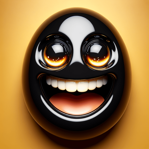 a black oval with a laughing smiley.