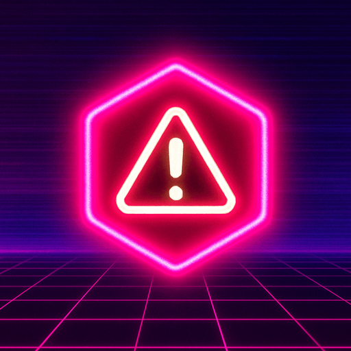- Shape: a glowing neon **circle or hexagon**
- Color: bright **red or magenta**
- Inner symbol: a small white or yellow **skull**, **explosion**, or **⚠️ warning icon** in the center
- Glow: apply a soft outer glow that pulses slightly
- Visual style: match the **synthwave aesthetic** (think neon, arcade, retro-futuristic)
- Size: same as the existing note blocks
- Animation: gently pulsate or shimmer while falling.
In-Game asset.  2d.  High contrast.  No shadows