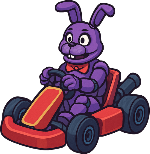 Un conejo morado animatronico en un kart.
In-Game asset.  No shadows