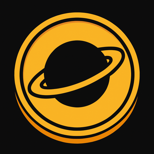 A coin having saturn logo.
In-Game asset.  2d.  High contrast.  No shadows