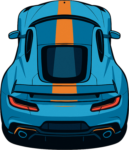 Rear and top view of cool luxury sports car looking upwards.
In-Game asset.  2d.  High contrast.  No shadows