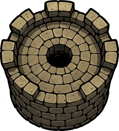 top view, stone high tower..
In-Game asset.  2d.  High contrast.  No shadows