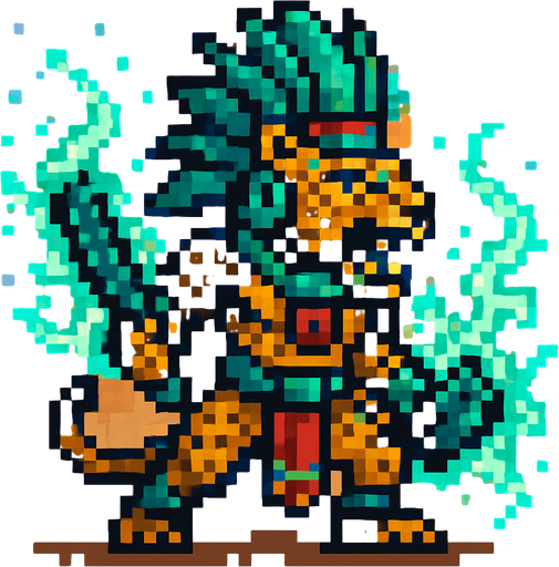 Generame un jaguar guerrero con efectos de energia estilo magico, pixelar, con ambientacion azteca.
In-Game asset.  2d.  High contrast.  No shadows