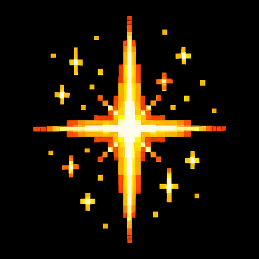 A golden sparkle. 80s arcade machine graphics..
In-Game asset.  2d.  High contrast.  No shadows