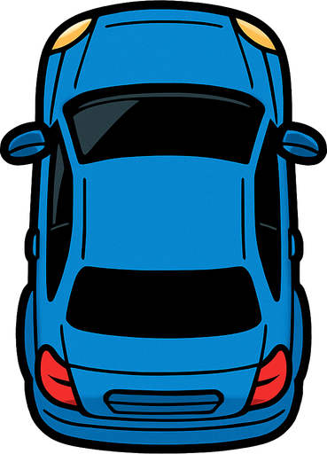 yukarı bakan mavi araba.
In-Game asset.  2d.  High contrast.  No shadows