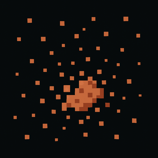 Particles are scattered around scattered particles pixel art less pixel.
In-Game asset.  2d.  High contrast.  No shadows