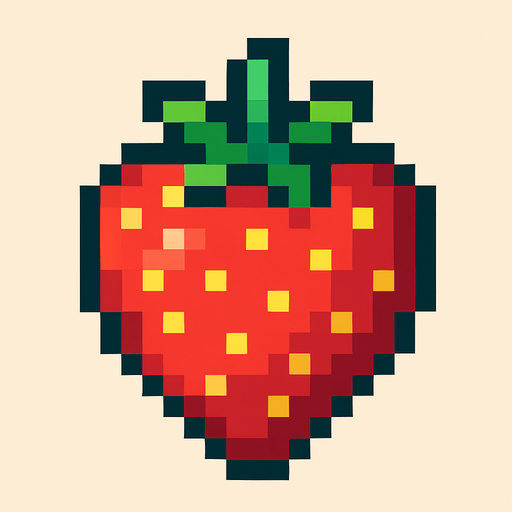 Make me a strawberry pixel 2d.
In-Game asset.  2d.  High contrast.  No shadows