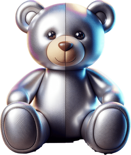 Reimagine the cute teddy bear sitting without background. Plastic style Single Game Texture. In-Game asset. 2d. Blank background. High contrast. No shadows.