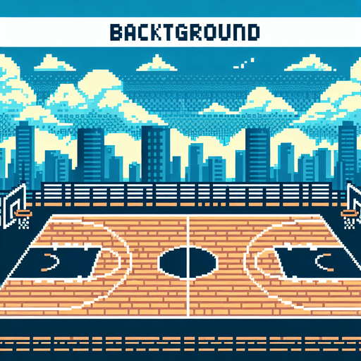 basketball court background seen from the perspective of a player. pixelated. 8 bit.
Single Game Texture. In-Game asset. 2d. Blank background. High contrast. No shadows.