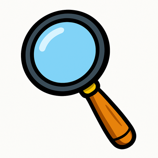 2D magnifying glass, cartoon style.
In-Game asset.  High contrast.  No shadows. 2D magnifying glass cartoon style