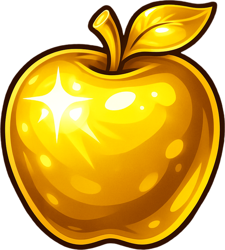 golden shiny very shiny apple.
In-Game asset.  2d.  High contrast.  No shadows