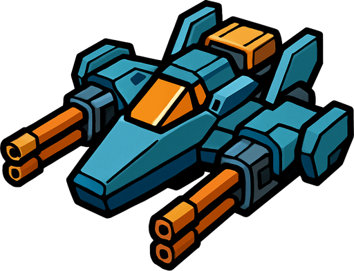 Space ship with guns.
In-Game asset.  2d.  High contrast.  No shadows