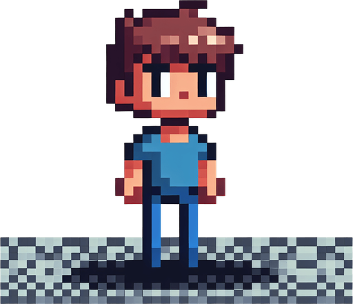 Make an 8 bit boy.
Single Game Texture.  In-Game asset.  2d.  Blank background.  High contrast.  No shadows