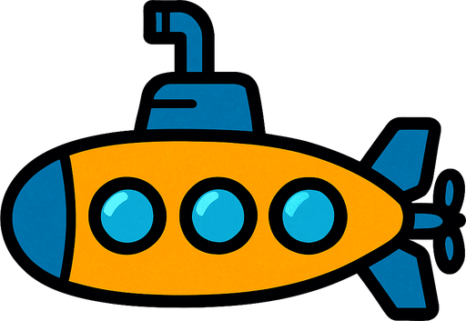 horizontal top down image submarine.
In-Game asset.  2d.  High contrast.  No shadows