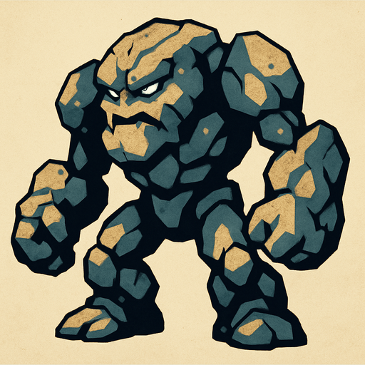 make creature image for rock elemental name is boulder but dont write name on image.
In-Game asset.  2d.  High contrast.  No shadows