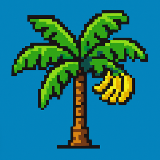 8 bit banana tree.
In-Game asset.  2d.  High contrast.  No shadows