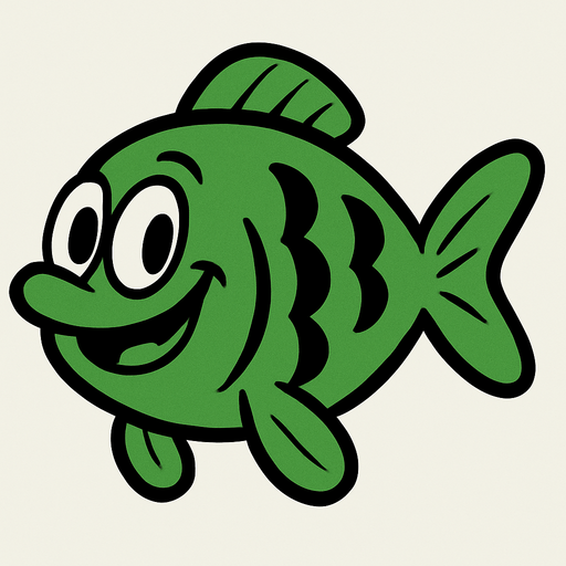 Rubber Hose Style Green Medium-Sized fish.
In-Game asset.  2d.  High contrast.  No shadows