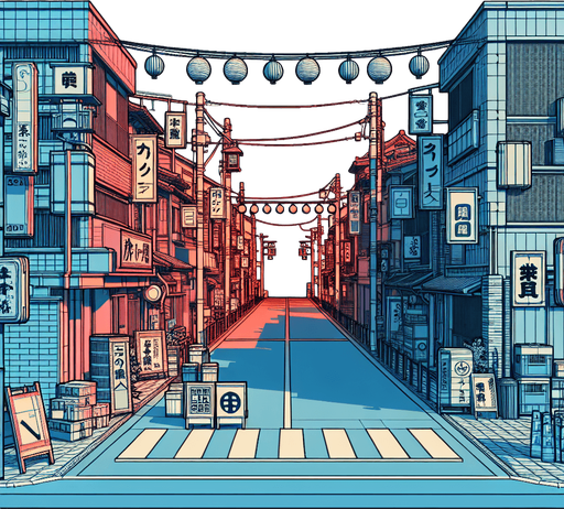 变成日本街道.
Single Game Texture. In-Game asset. 2d. Blank background. High contrast. No shadows.