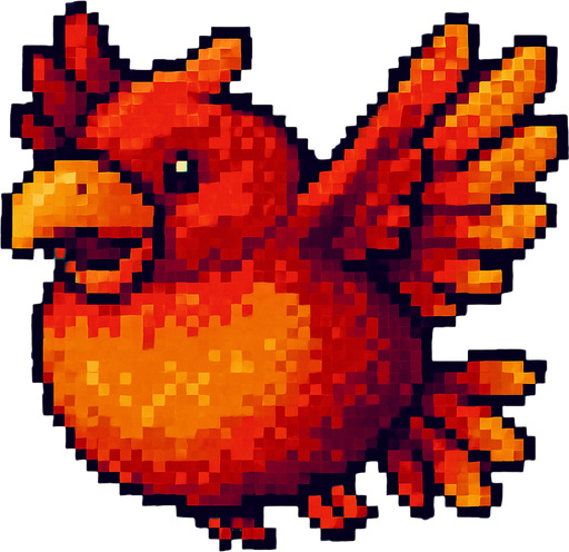 Big fat flaying bird ( Piksel art). Colorful 
In-Game asset.  2d.  High contrast.