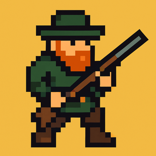 Hunter pixel.
In-Game asset.  2d.  High contrast.  No shadows