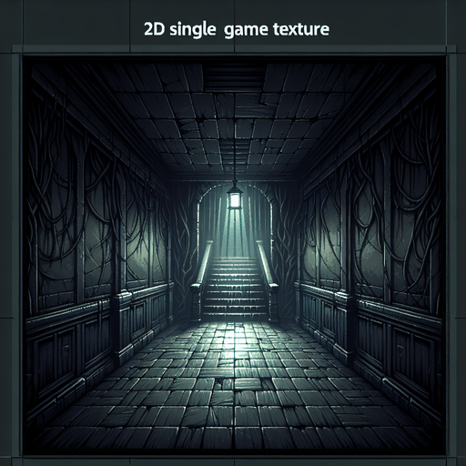 Make a dark scary hallway.
Single Game Texture.  In-Game asset.  2d.  Blank background.  High contrast.  No shadows