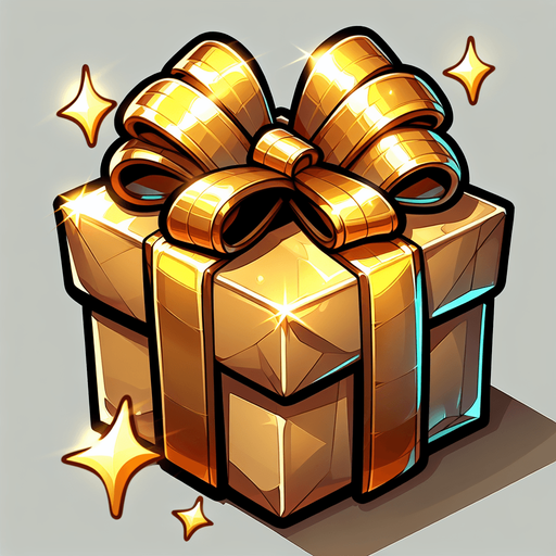 super christmas present, golden, cartoon Single Game Texture. In-Game asset. 2d. Blank background. High contrast. No shadows.