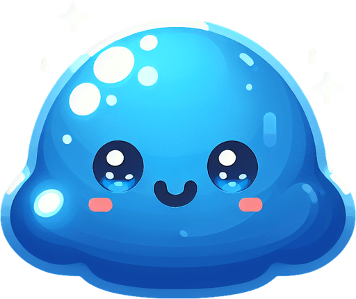 2D Sprite of a cute blue slime, smiling