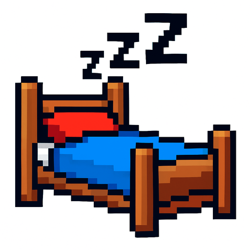 bed with zzz 2d pixel art.
In-Game asset.  2d.  High contrast.  No shadows