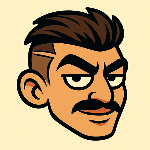 Cartoon-style head of a “keko” character inspired by Turkish street culture. The sides of his hair are shaved short, and the top is longer with volume. A clear razor line is cut into the left side of his hair. He has a thin mustache, thick eyebrows, and half-closed, confident eyes. His expression is bold and slightly smug. Skin tone is tan or medium. Facial features are sharp and masculine. The style is cartoonish, not realistic. The background is simple to keep focus on the head. The head is slightly tilted forward, as if flying like in Flappy Bird. Add a playful but tough street vibe..
In-Game asset.  2d.  High contrast.  No shadows