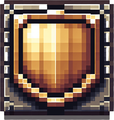 Square flat shield made of bronze pixelart rectangular.
Single Game Texture. In-Game asset. 2d. Blank background. High contrast. No shadows.