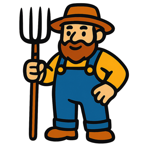 Farmer with a pitchfork.
In-Game asset.  2d.  High contrast.  No shadows
