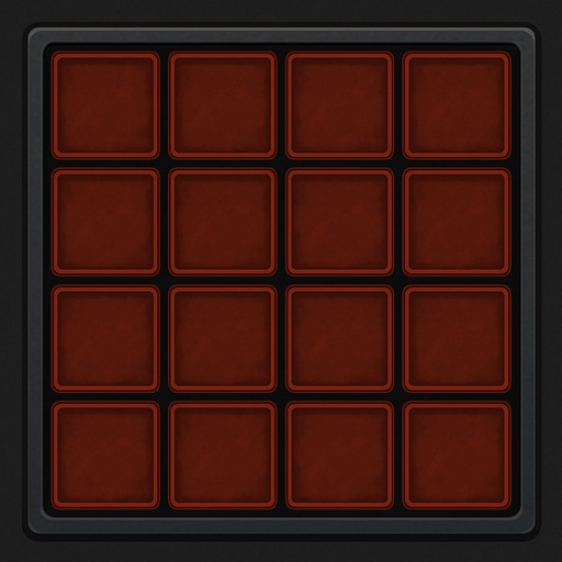 içinde yazı olmayan, kenarlında boşluk olmayan 15 adet bölmeden oluşan bir inventory.
In-Game asset.  2d.  High contrast.  No shadows