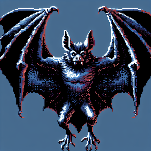 pixelart vampire bat.
Single Game Texture. In-Game asset. 2d. Blank background. High contrast. No shadows.