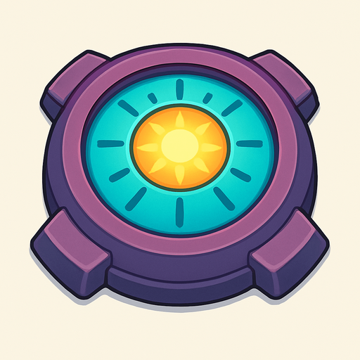 Crea la Torre Aura en un estilo 2D renderizado, limpio y cartoonish, con contornos claros y definidos, colores vibrantes con transiciones suaves, y sombreado que da volumen a sus superficies superiores.
La perspectiva debe ser VISTA CENITAL (totalmente desde arriba). Esto significa que la torre se verá como si estuviera siendo observada directamente desde arriba, con los detalles de su parte superior siendo prominentes.
Esta torre NO tiene un cañón direccional tradicional ni una base circular, su efecto es radial.
La torre debe tener un perfil bajo y la menor cantidad de relieve vertical posible para facilitar una rotación fluida en la animación, enfocándose en la parte superior de la estructura..
In-Game asset.  2d.  High contrast.  No shadows