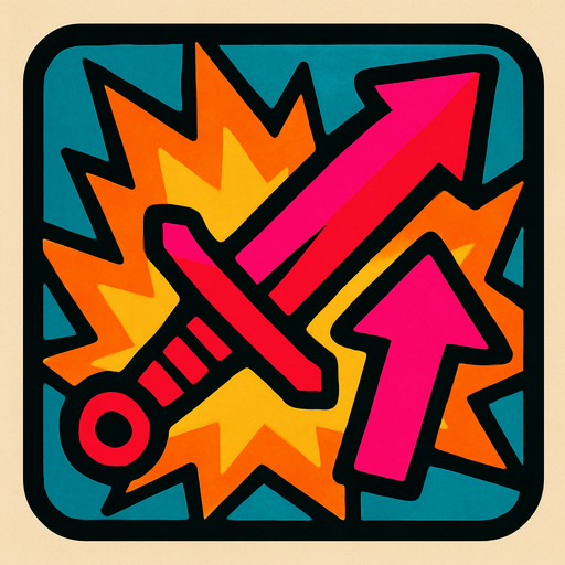 Иконка повышение урона, сочные цвета.
In-Game asset.  2d.  High contrast.  No shadows. Comix