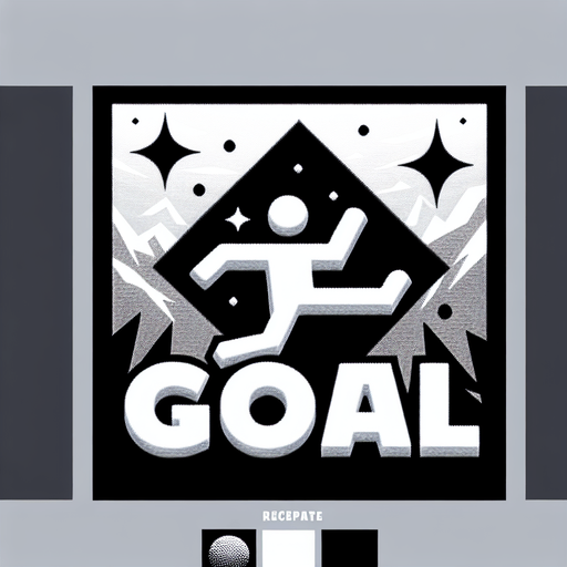 message that reads ''GOAL''. black and white. Single Game Texture. In-Game asset. 2d. Blank background. High contrast. No shadows.