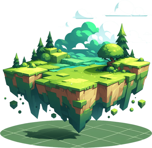 floating land world imagination green colors not pixels no text in the image.
Single Game Texture. In-Game asset. 2d. Blank background. High contrast. No shadows.