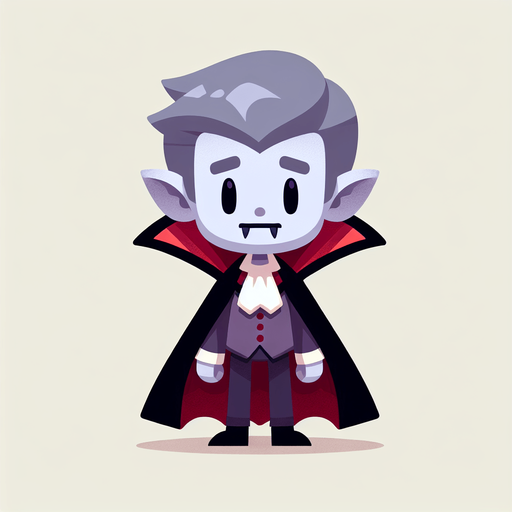 Cartoon vampire.
Single Game Texture. In-Game asset. 2d. Blank background. High contrast. No shadows.